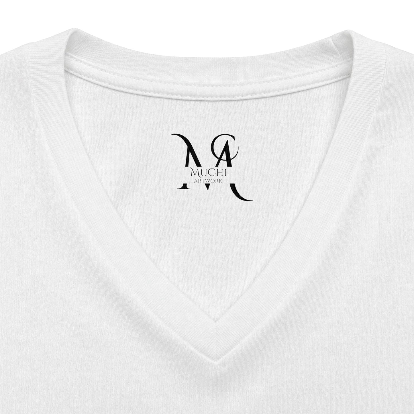Women's V-Neck Tee Community Activities (Front Logo & Back Design, White & Peach)