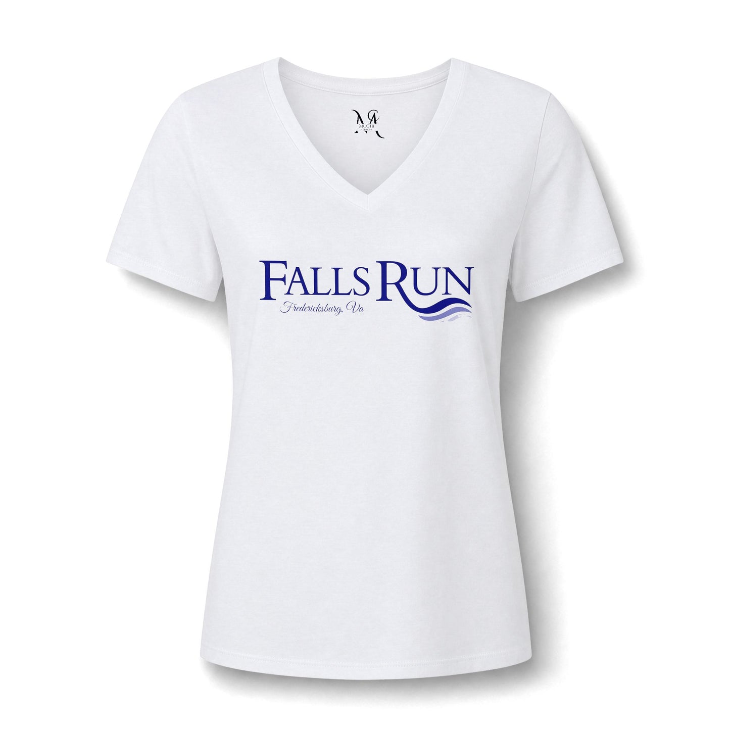 Women's V-Neck Tee Community Classic (Front Logo Only - Plain Back, White & Peach)