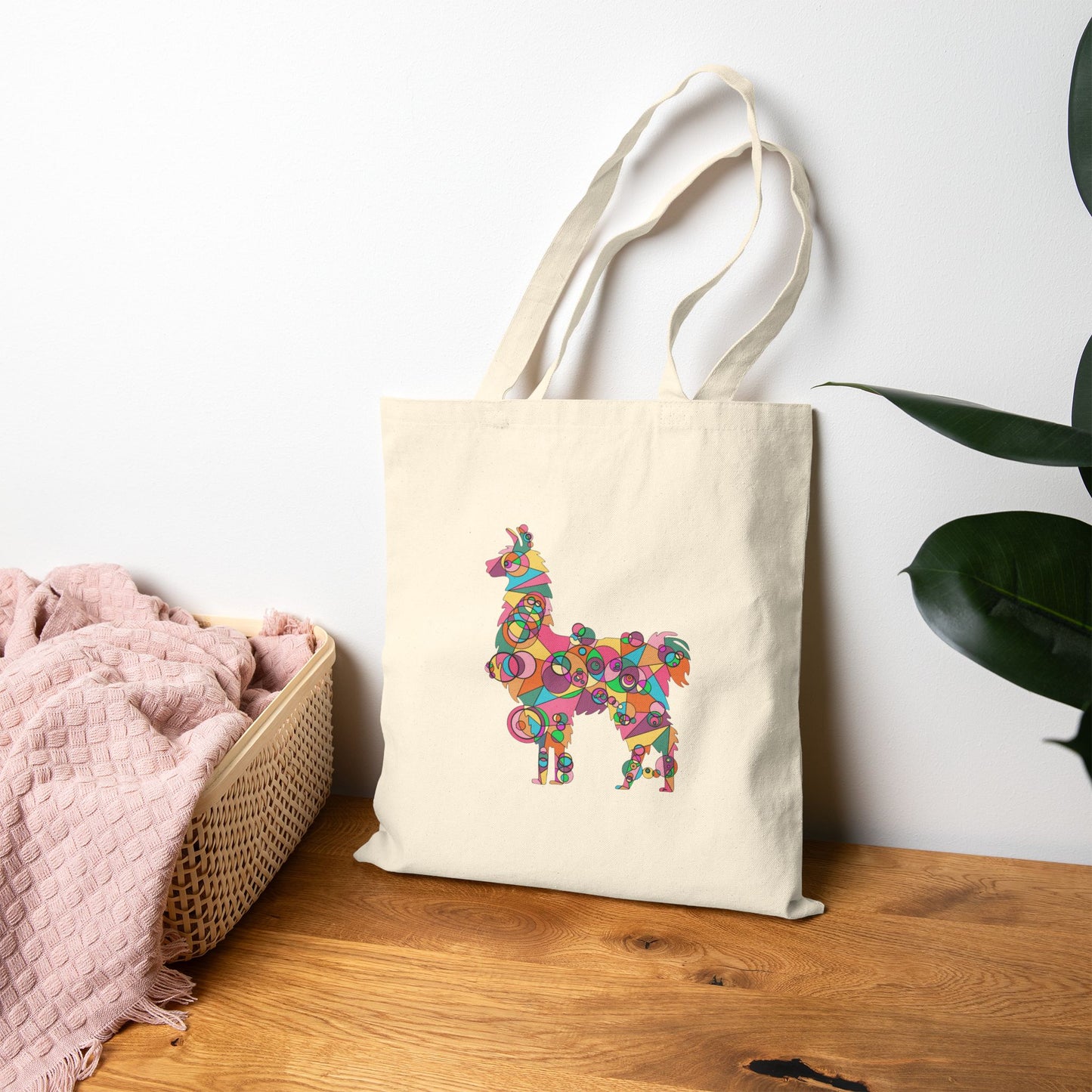 Geometric Llama Cotton Canvas Tote – Andean Joy Edition