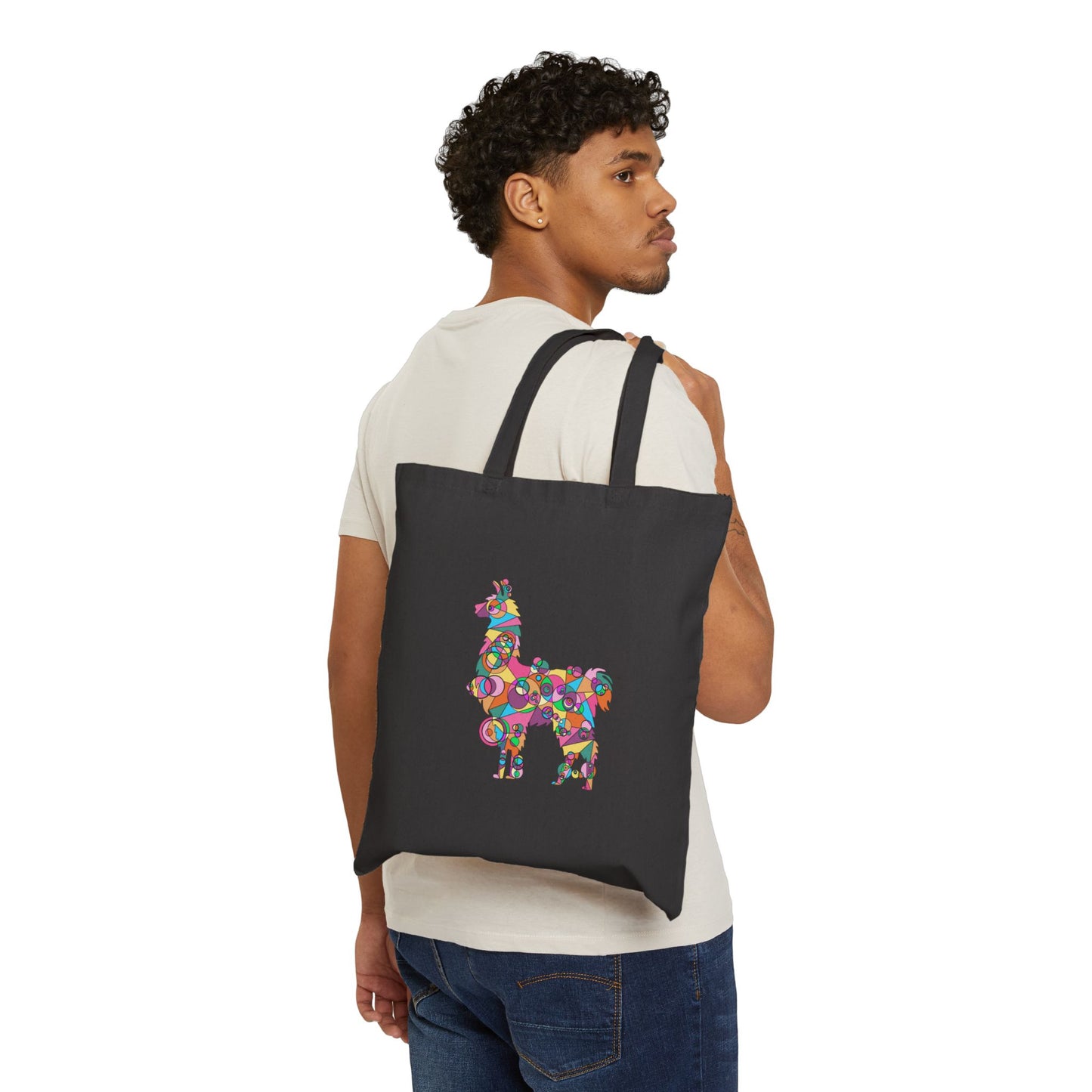 Geometric Llama Cotton Canvas Tote – Andean Joy Edition