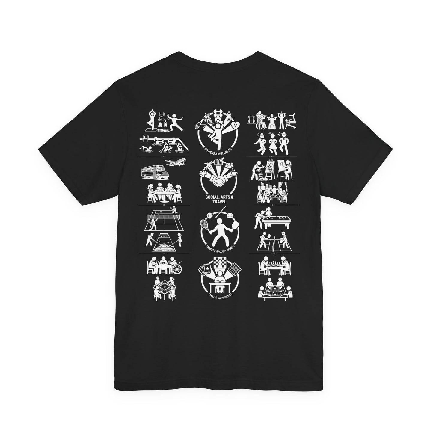 Unisex Tee Community Activities (Front Logo & Back Design, Black & Blue)