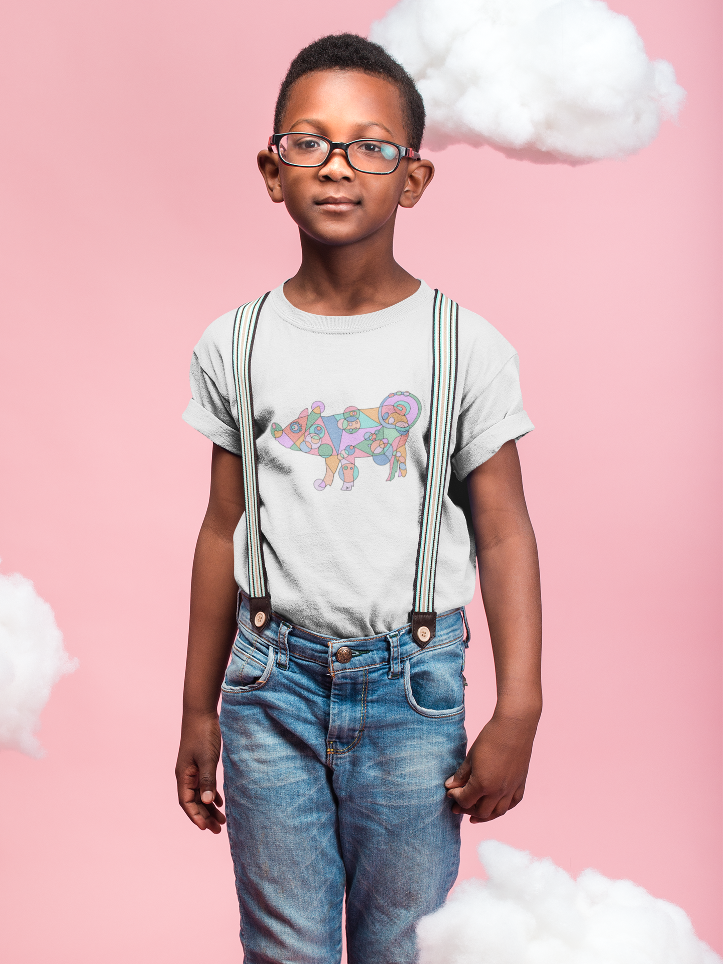 Toddler Unisex Geometric Pig Tee - Pastel Whimsy Edition