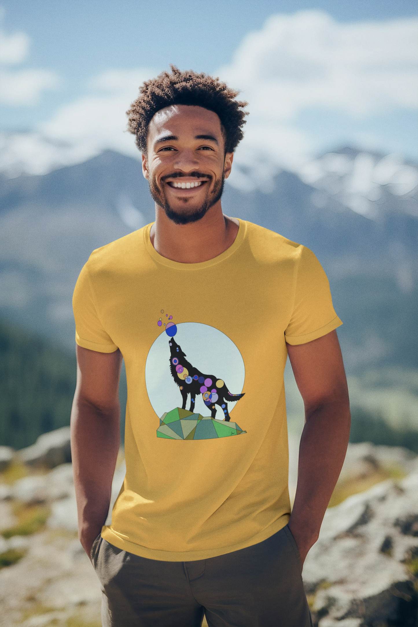 Unisex Geometric Wolf Tee - Cosmic Edition
