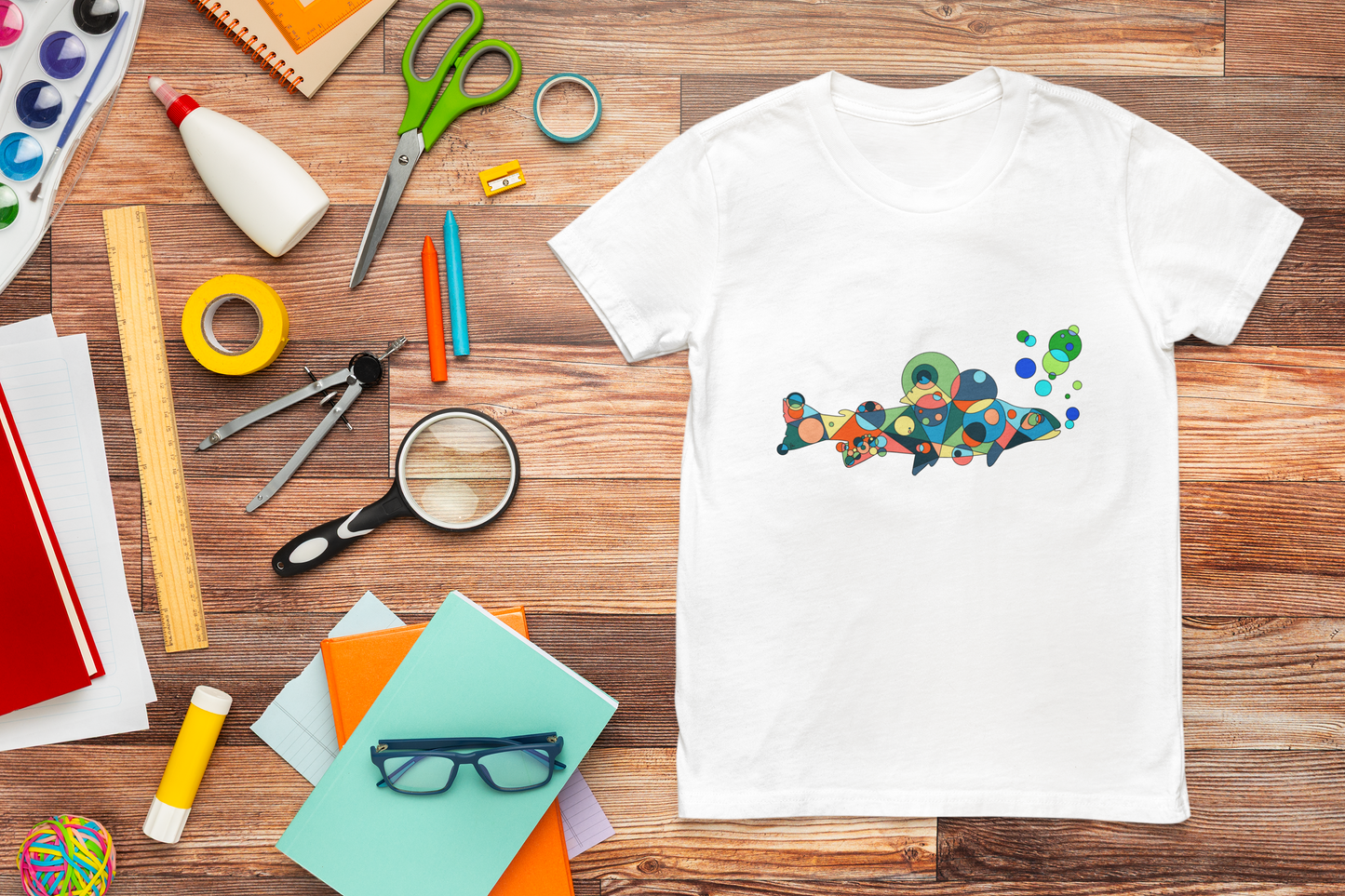 Youth Unisex Geometric Fish Tee - Aquatic Wonder Edition