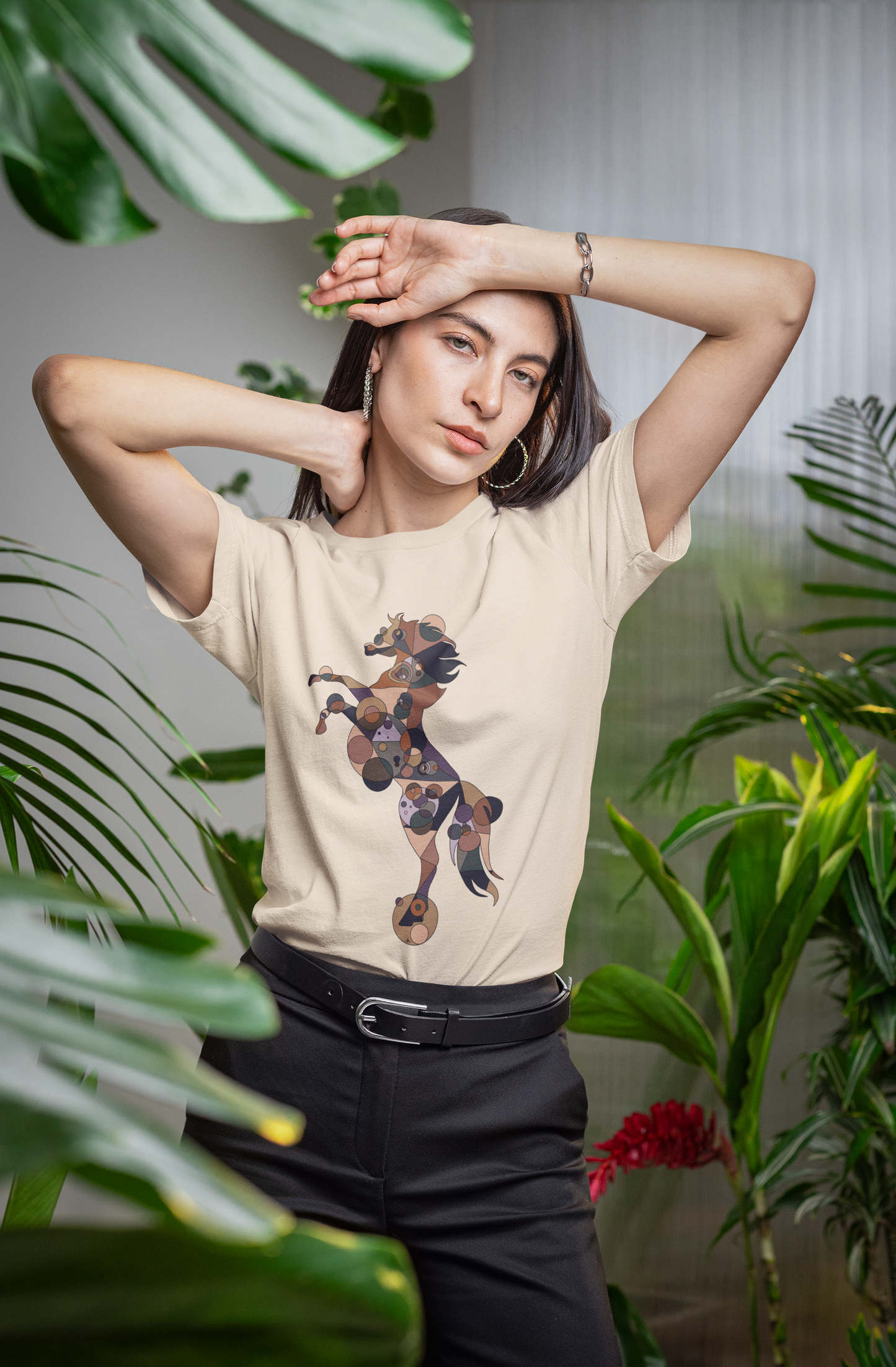 Unisex Geometric Horse Tee - Equine Mosaic Edition