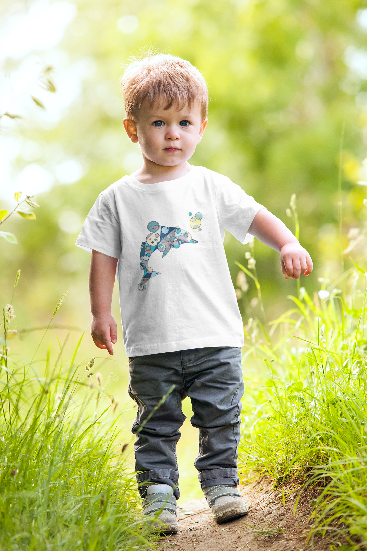 Toddler Unisex Geometric Dolphin Tee - Oceanic Wonder Edition
