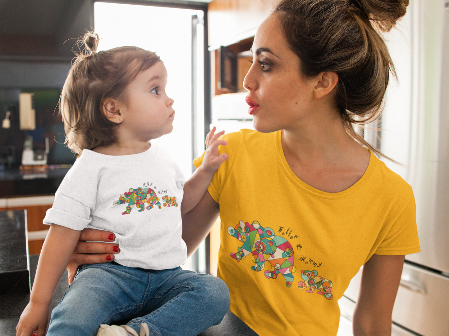Women's Geometric Mother & Baby Bear Tee - Follow Mommy Edition