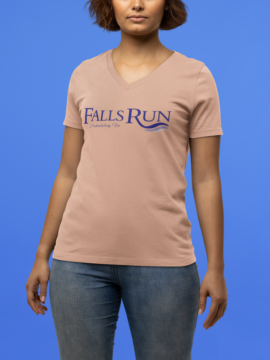 Women's V-Neck Tee Community Classic (Front Logo Only - Plain Back, White & Peach)