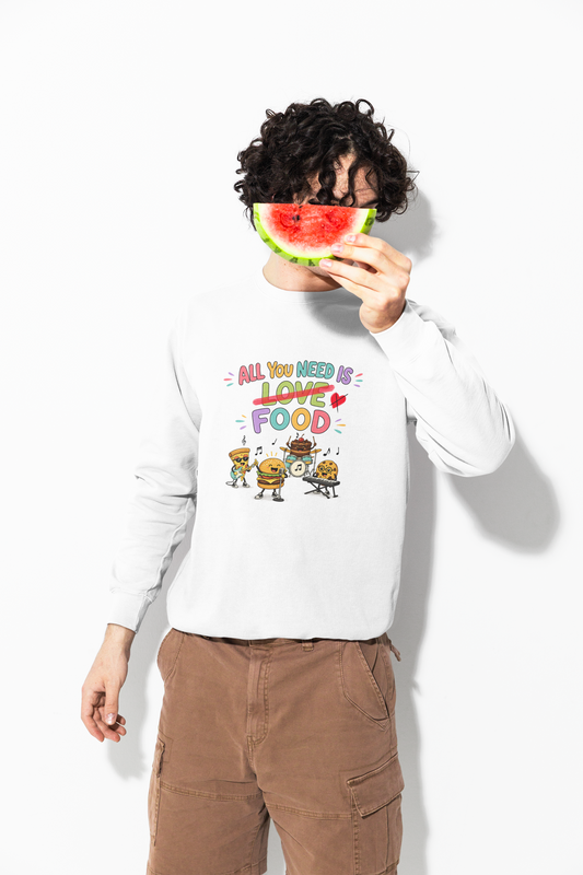 Artistic "All You Need Is Food" Unisex Garment-Dyed Sweatshirt