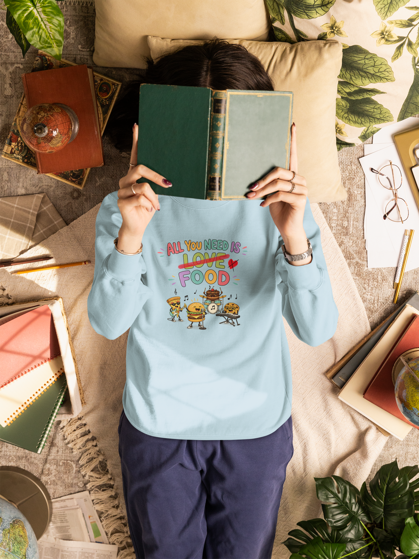 Artistic "All You Need Is Food" Unisex Garment-Dyed Sweatshirt