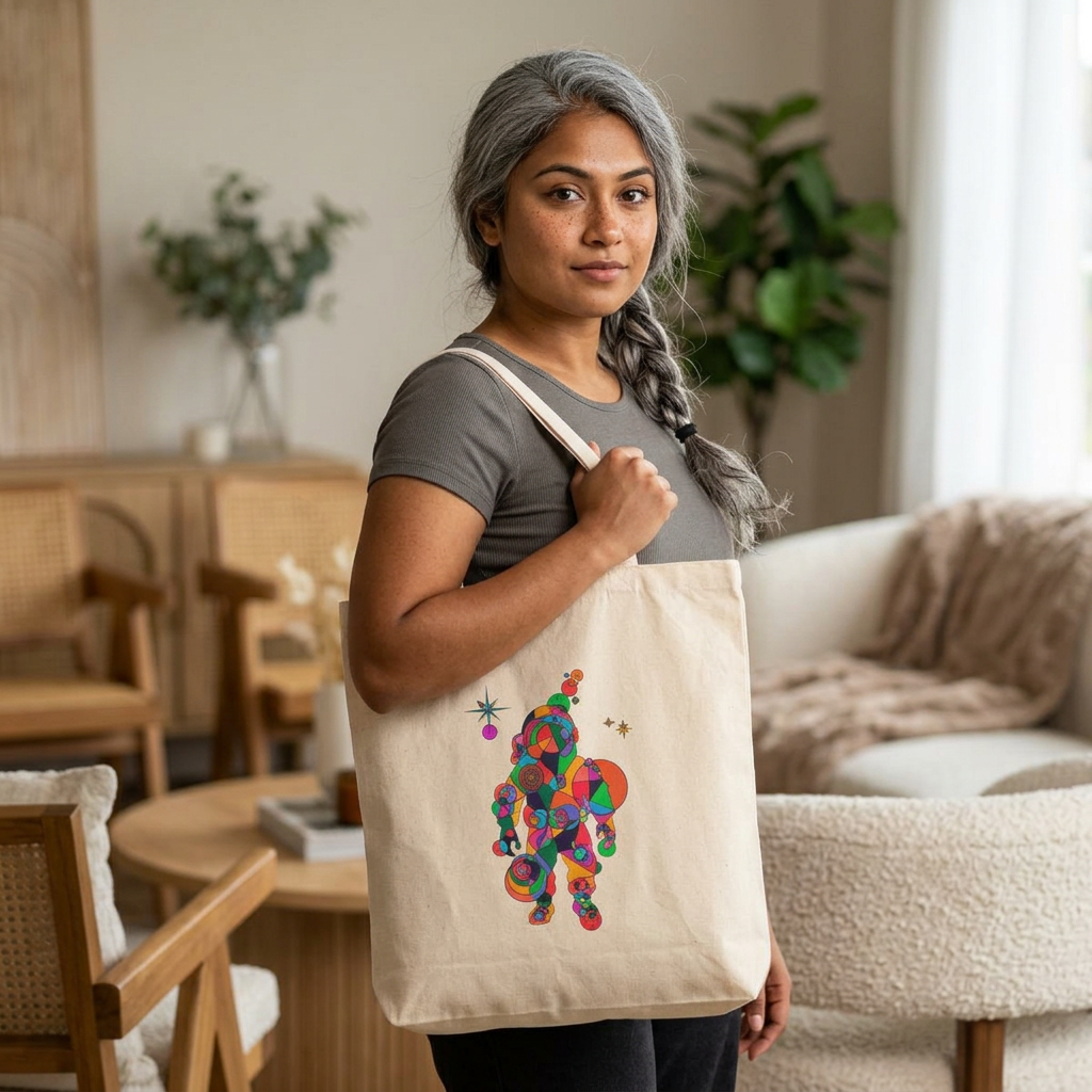 Geometric Astronaut Cotton Canvas Tote – Cosmic Explorer Edition