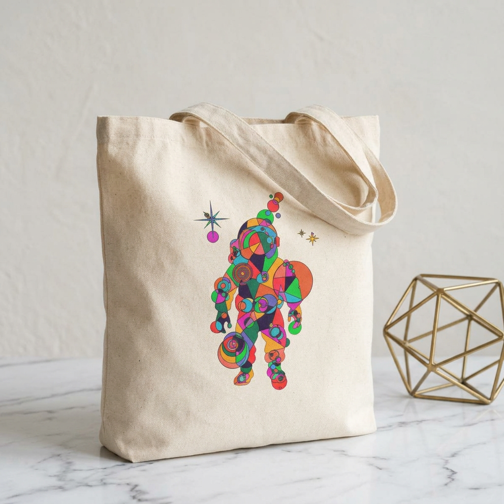 Geometric Astronaut Cotton Canvas Tote – Cosmic Explorer Edition