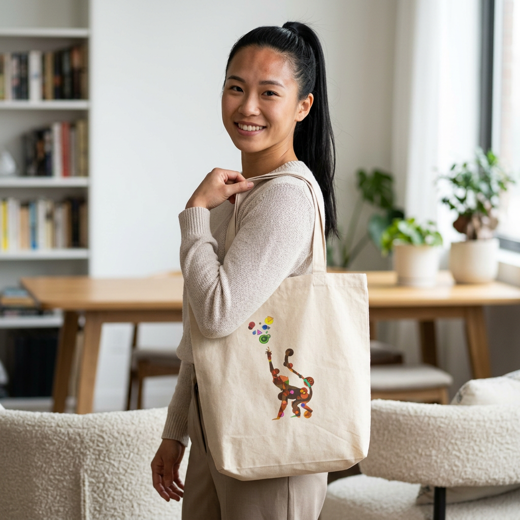 Geometric Monkey Cotton Canvas Tote – Cosmic Edition