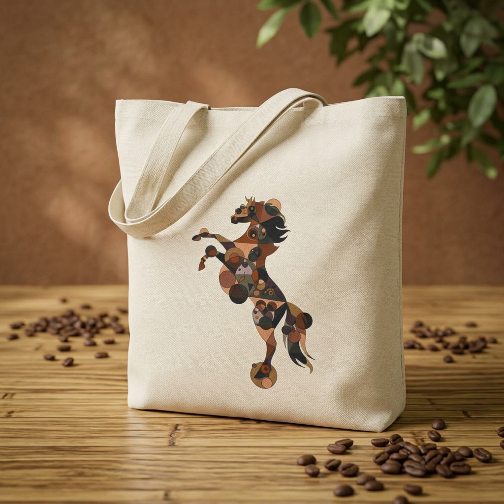 Geometric Horse Cotton Canvas Tote – Equine Mosaic Edition
