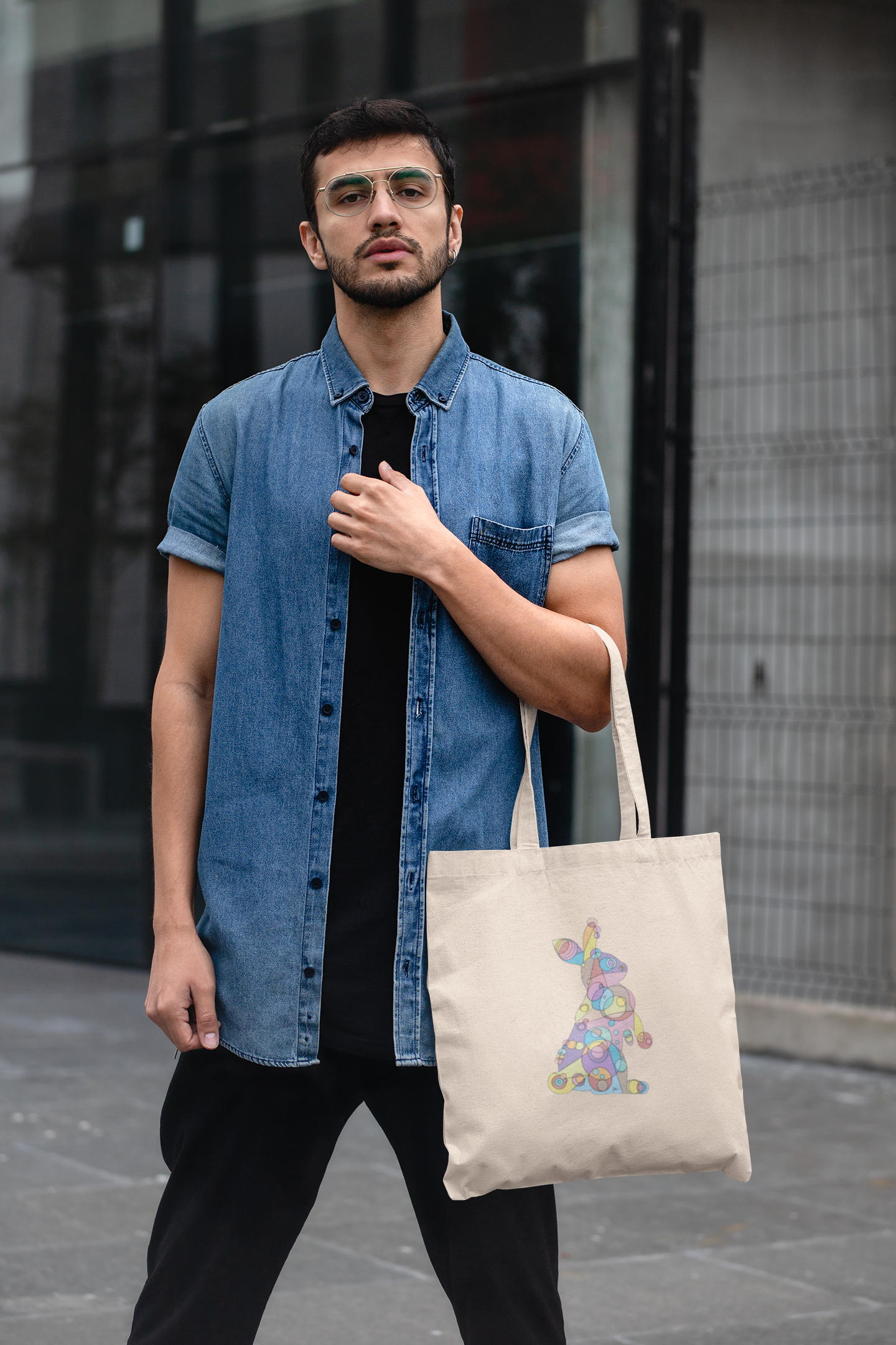 Geometric Bunny Cotton Canvas Tote – Pastel Wonder Edition