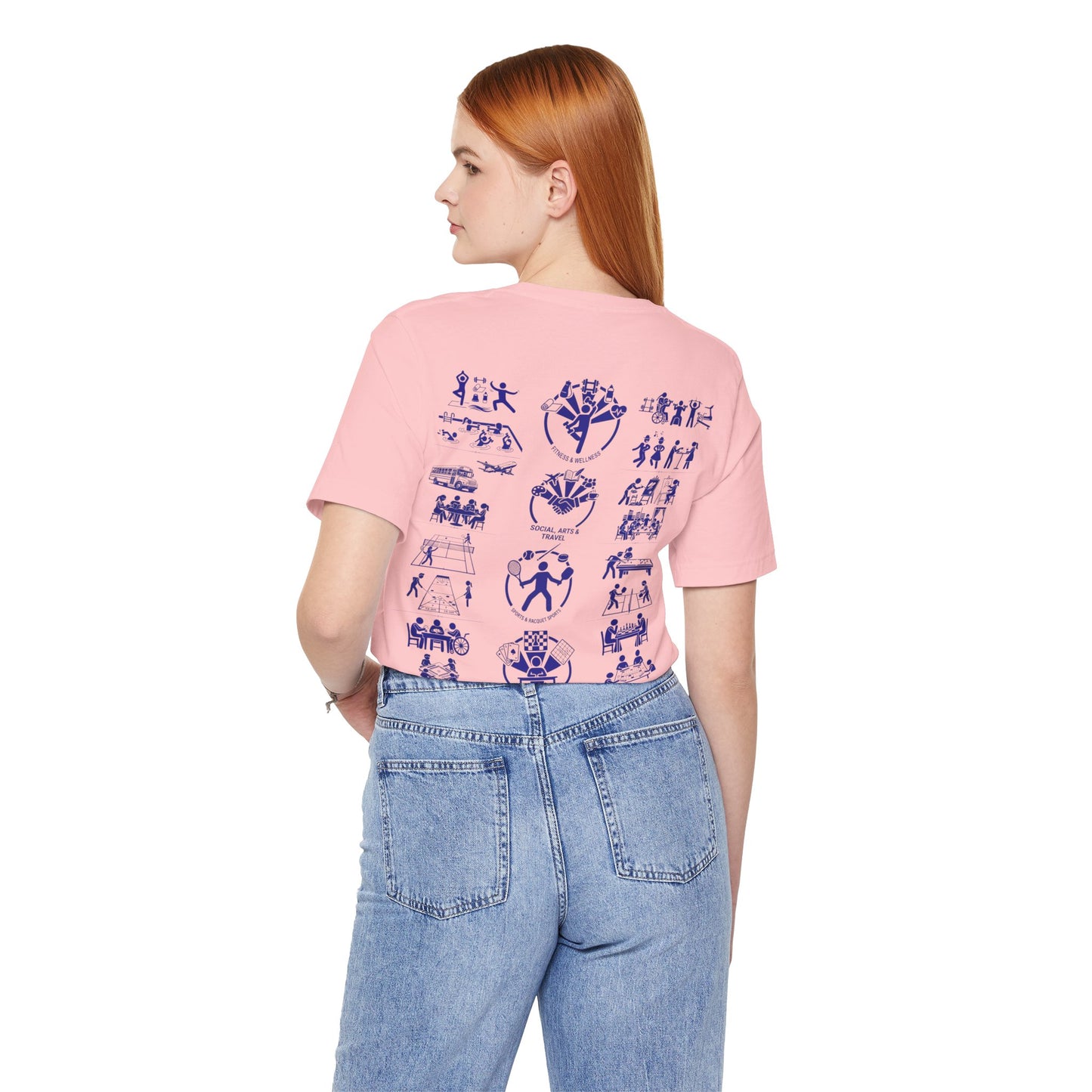 Unisex Tee Community Activities (Front Logo & Back Design, White & Pink)
