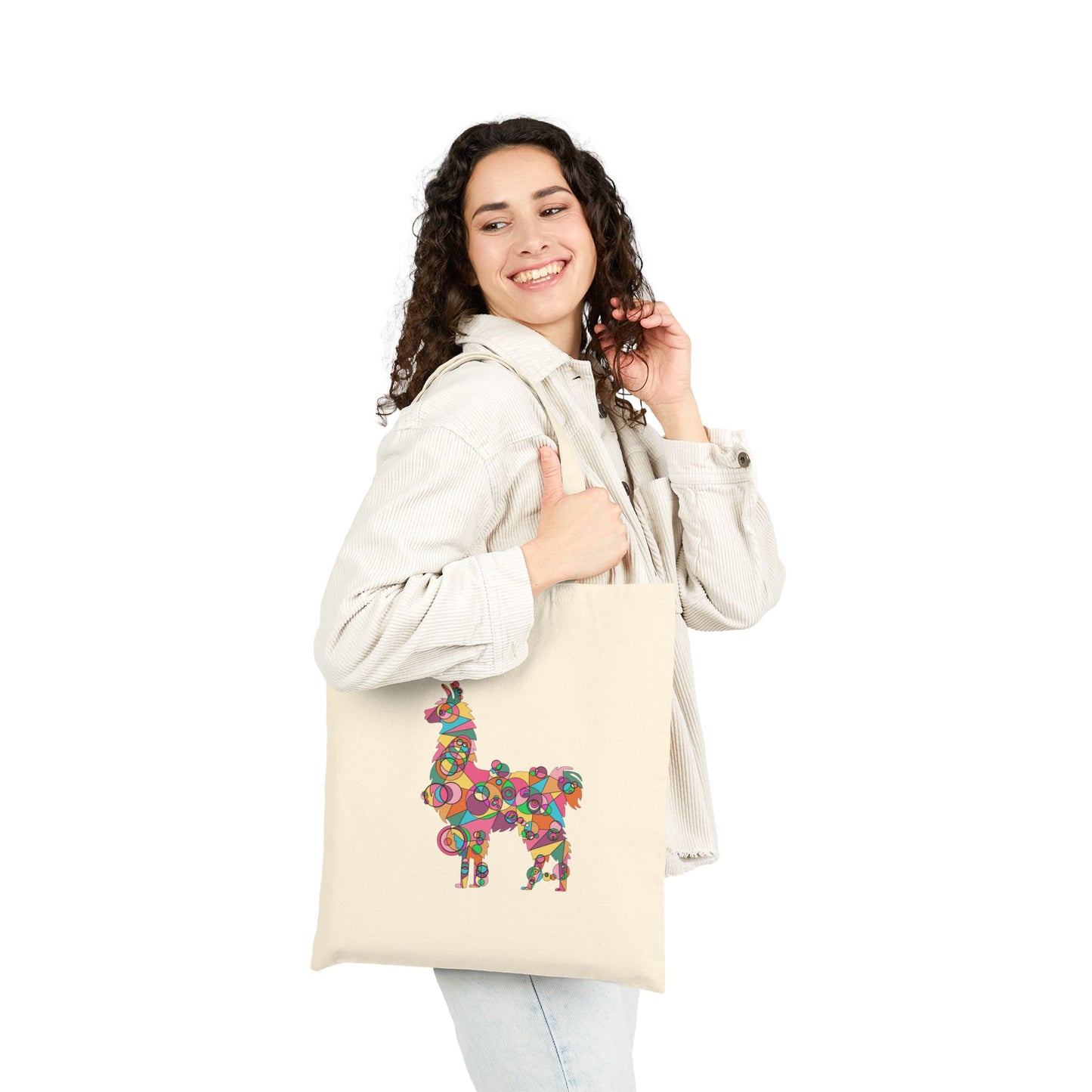 Geometric Llama Cotton Canvas Tote – Andean Joy Edition