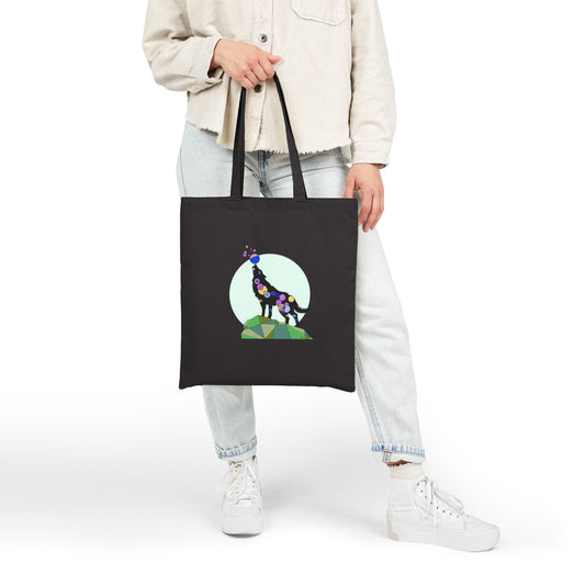 Geometric Wolf Cotton Canvas Tote – Cosmic Edition