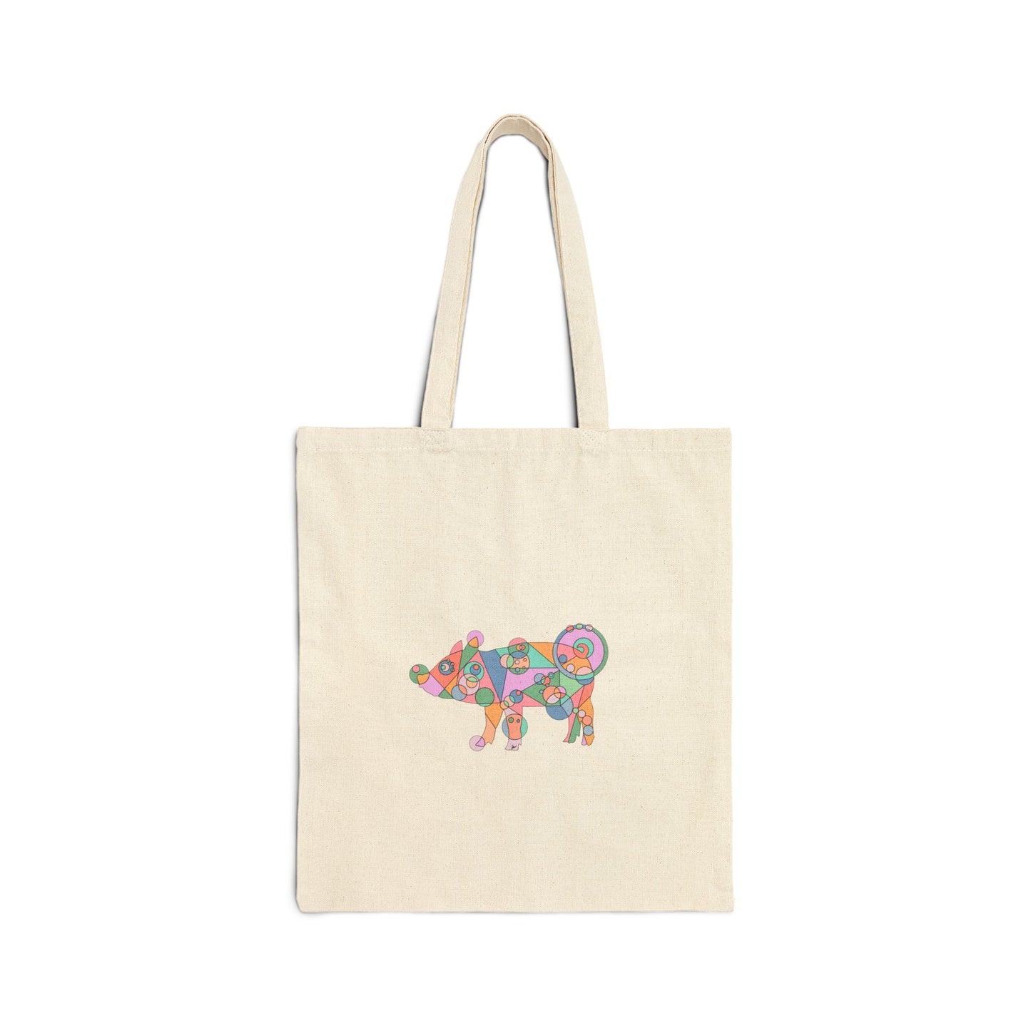 Geometric Pig Cotton Canvas Tote – Pastel Whimsy Edition