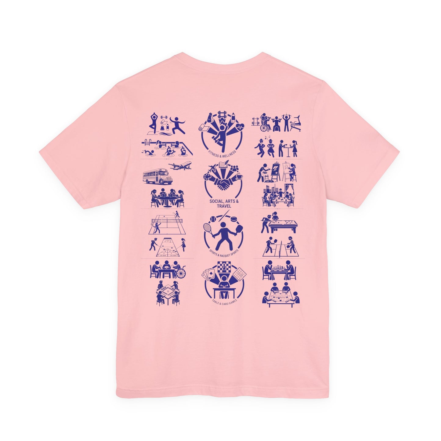 Unisex Tee Community Activities (Front Logo & Back Design, White & Pink)