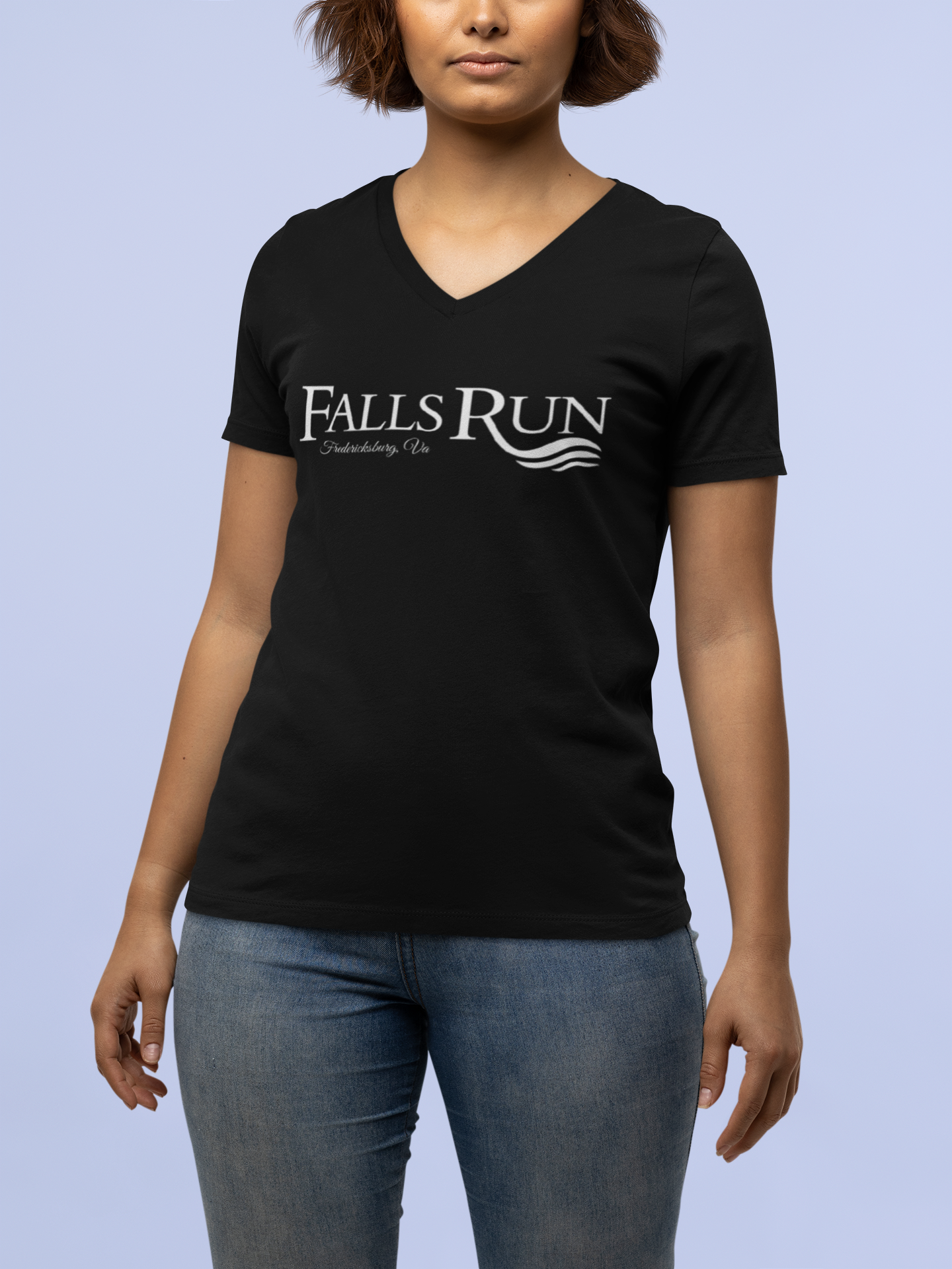 Women's V-Neck Tee Community Classic (Front Logo Only - Plain Back, Black & Blue)