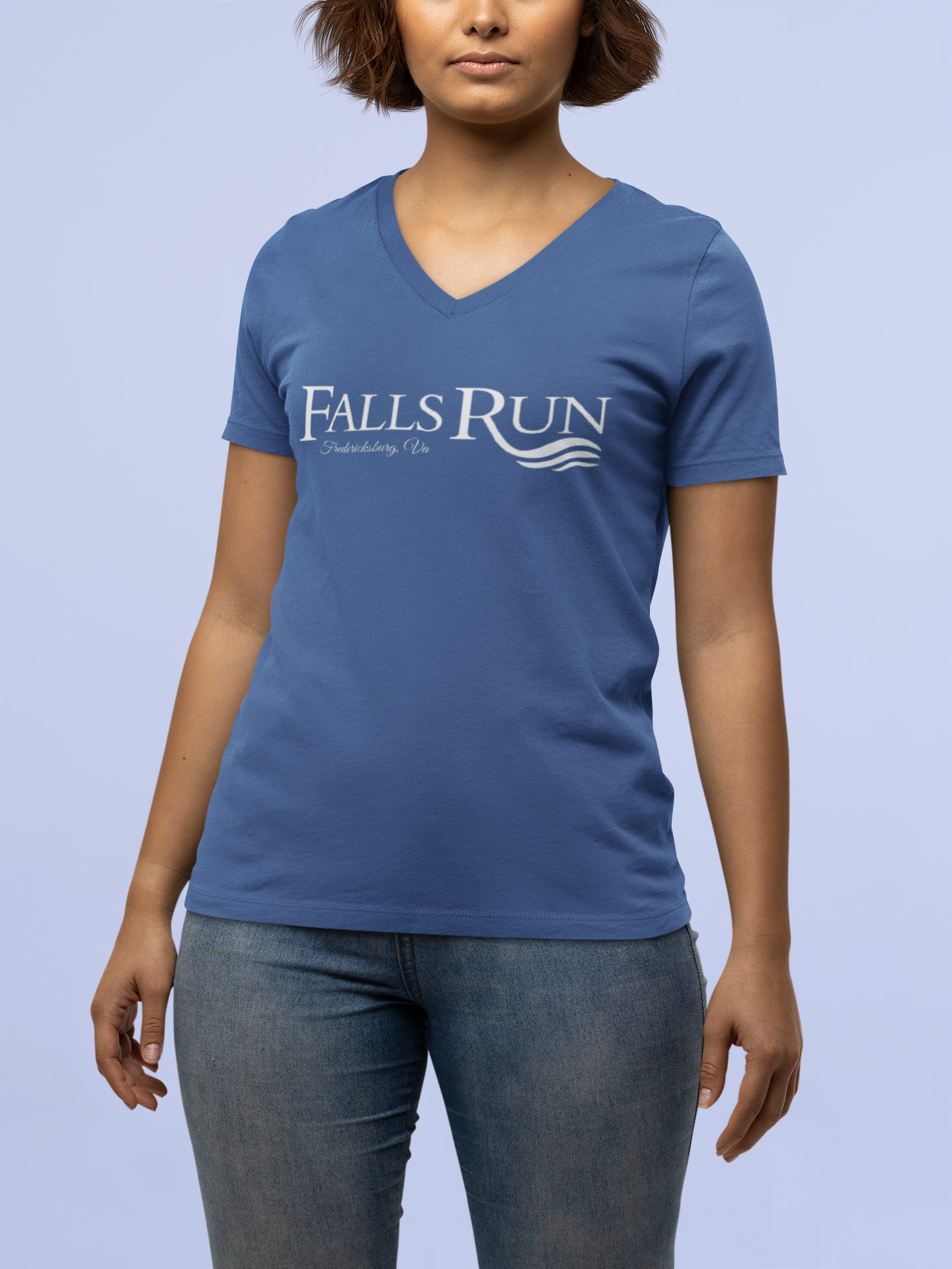Women's V-Neck Tee Community Classic (Front Logo Only - Plain Back, Black & Blue)
